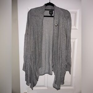 Gray Open-Front Cardigan with Shawl Collar